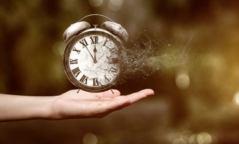 A clock is getting blown away by the wind, a symbol of values and life