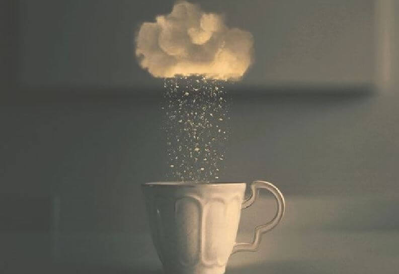 Painful experiences: a cloud snowing over a mug.