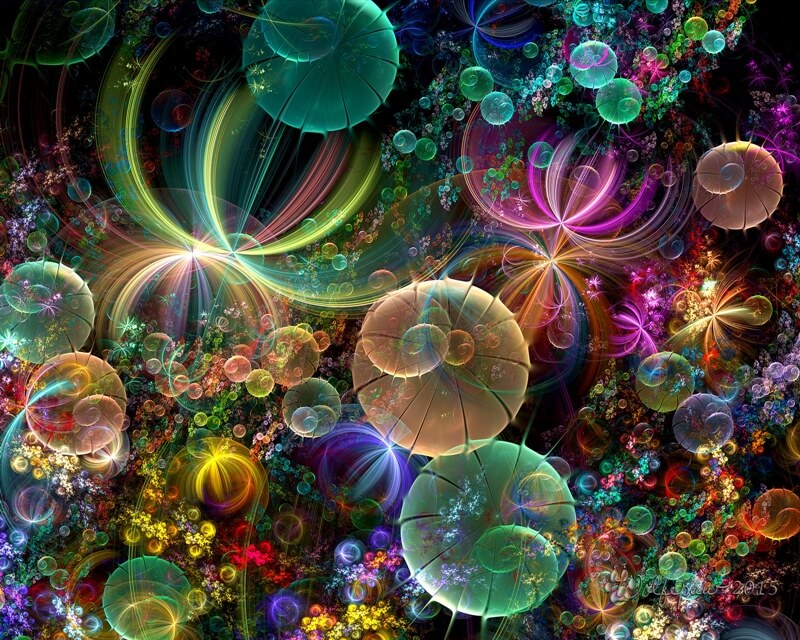 Many colorful bubbles with rainbow colors.