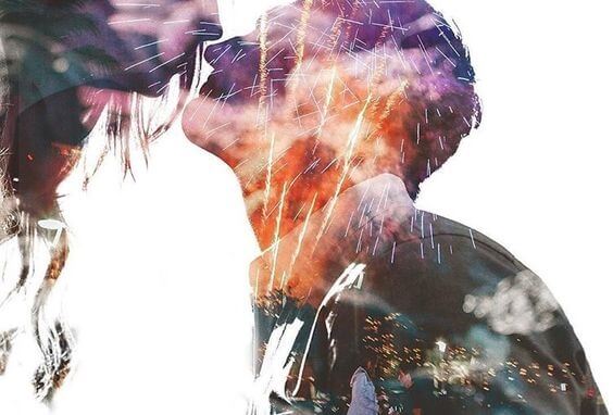 Kissing in the fireworks.