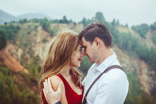 A couple being romantic.
