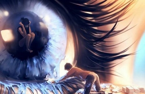 Small people in a giant eye.