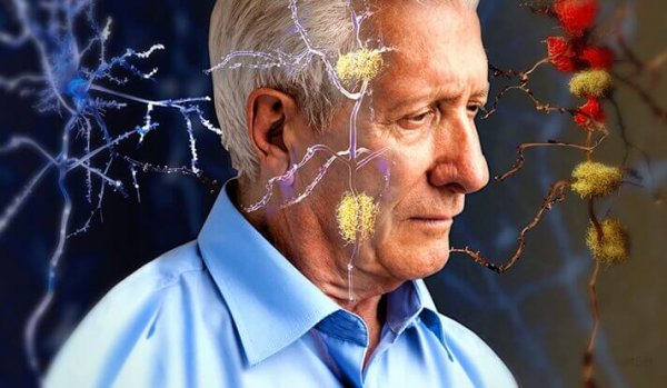 an old man with brain synapses