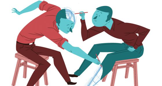 two men painting each other