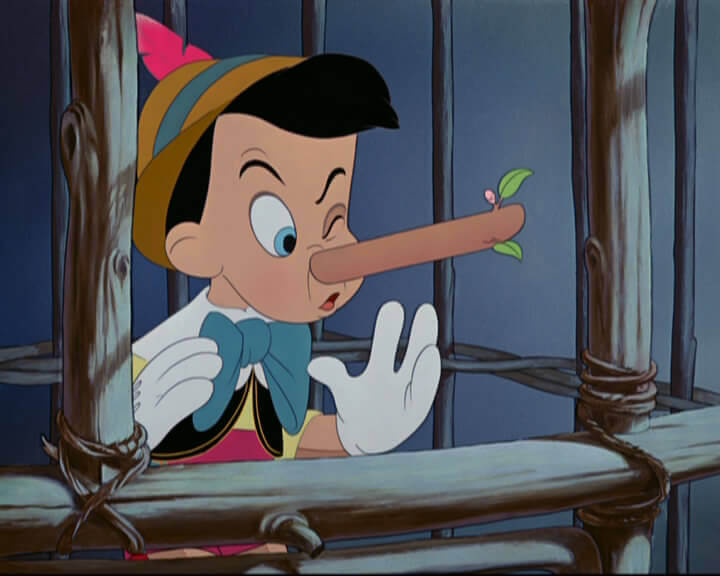 Pinocchio and his growing nose from lying.
