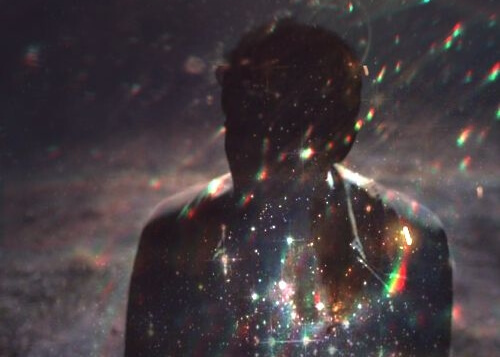 A starry night with a shadow.