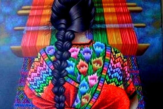 Weaving a colorful fabric.