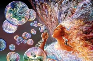 woman blowing bubbles
