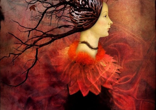 a woman in red