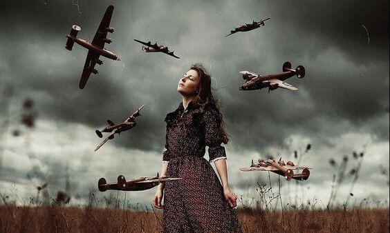 a woman and airplanes