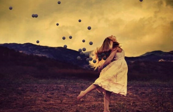 A woman leaping in freedom.