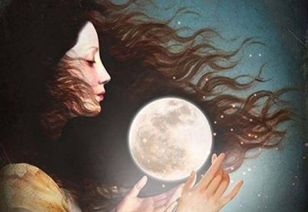 A woman and the moon.