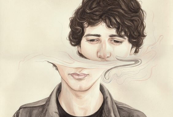 Boy with a distorted head and face,