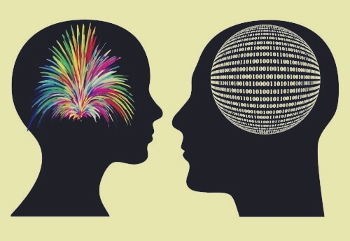 differences in brains: colorful explosion versus ordered sphere