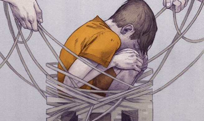 Child trapped in the web of corporal punishment.