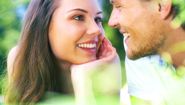 man and woman with eye contact