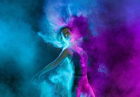 Dancing in blue and purple.