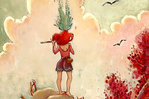 Girl on top a hill playing a flute, step out of your comfort zone.