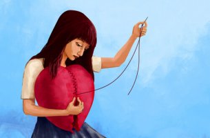 woman mending heart