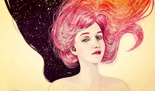 A teenager with a pink galaxy in her hair.