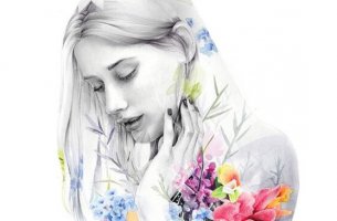 woman with flowers on body