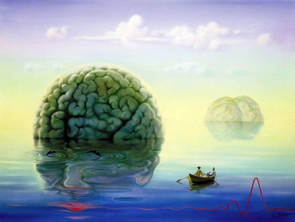 A brain floating in the sea.