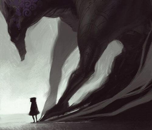 A shadow of evil is following a figure.