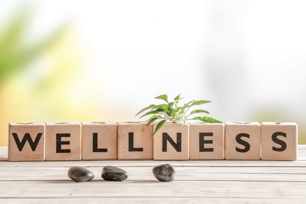 Block letters spelling out wellness.