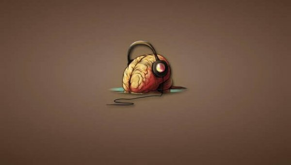 Brain with earphones