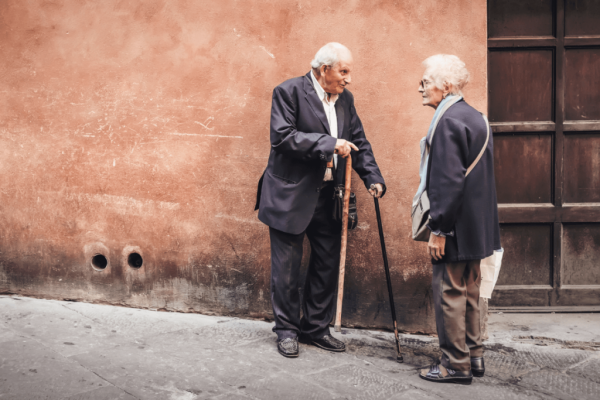 Elderly people talking