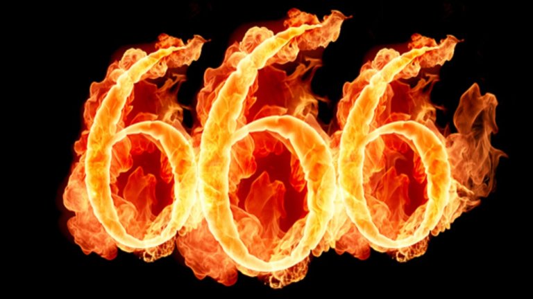 A flaming 666, the number of the Beast.