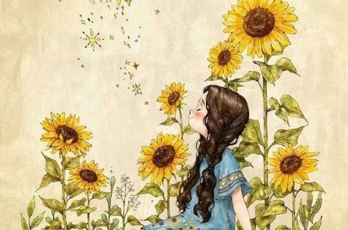 child and flowers
