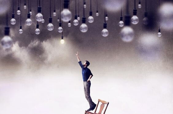 reaching for lightbulbs