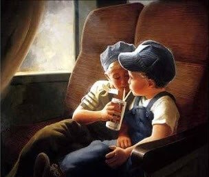 boys sharing a drink