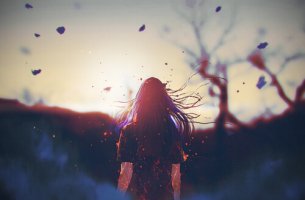 A woman with wind in her hair.