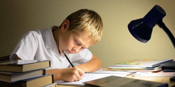 A boy doing his homework.