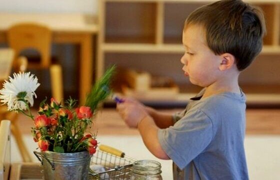 child playing with a plant