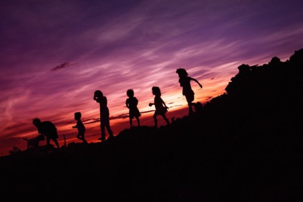 Children playing at night
