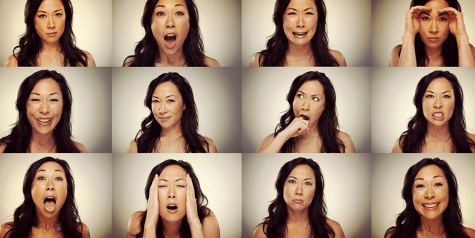 One woman showing many different expressions.