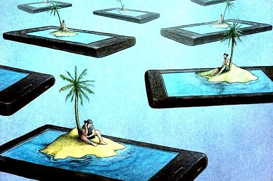 Many people on desert islands inside their phones.