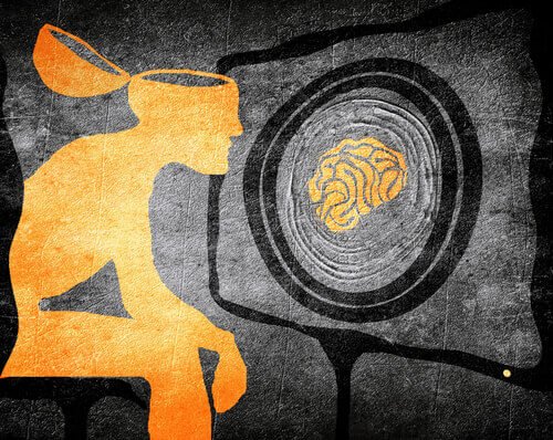 A figure being manipulated by a digital screen, a picture of media manipulation.