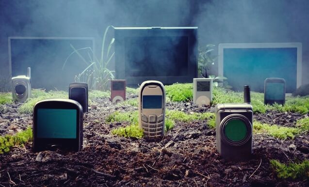 A graveyard of old cellphones.