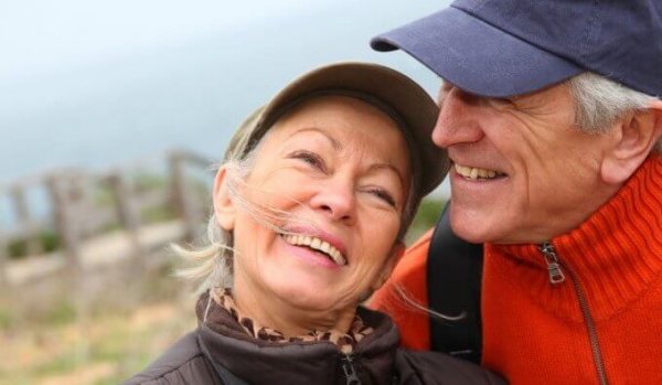Elderly couple talking