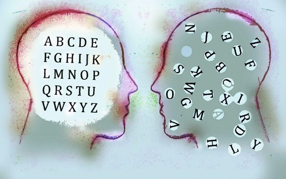 faces with letters inside them symbolizing emotional illiteracy