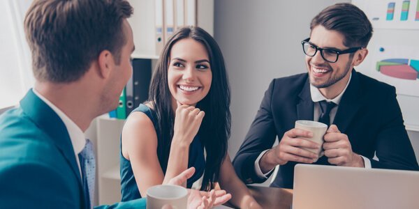 Work colleagues talking