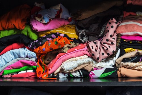 Messy unorganized clothes.