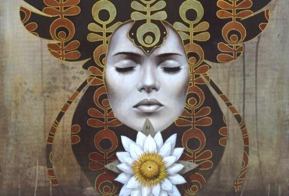 woman and flower representing Jung vs. Freud
