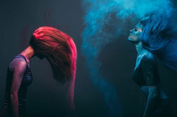 Girls with blue and red hair