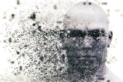 person's face dissolving, symbolizing a brain tsunami