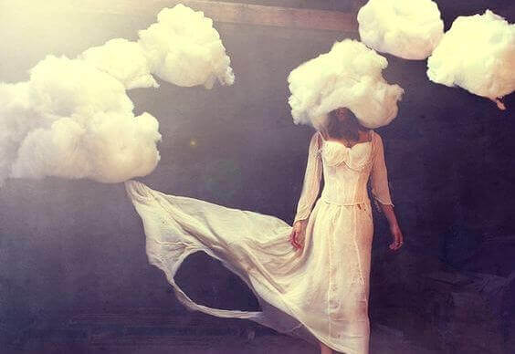 A woman with clouds.